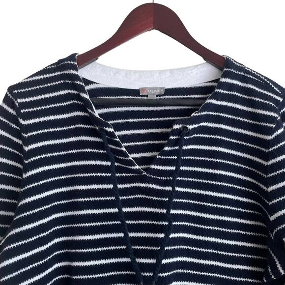 Talbots Women Top L Navy Striped Keyhole Tie Coastal Nautical Travel‎ Beachy - Picture 4 of 12